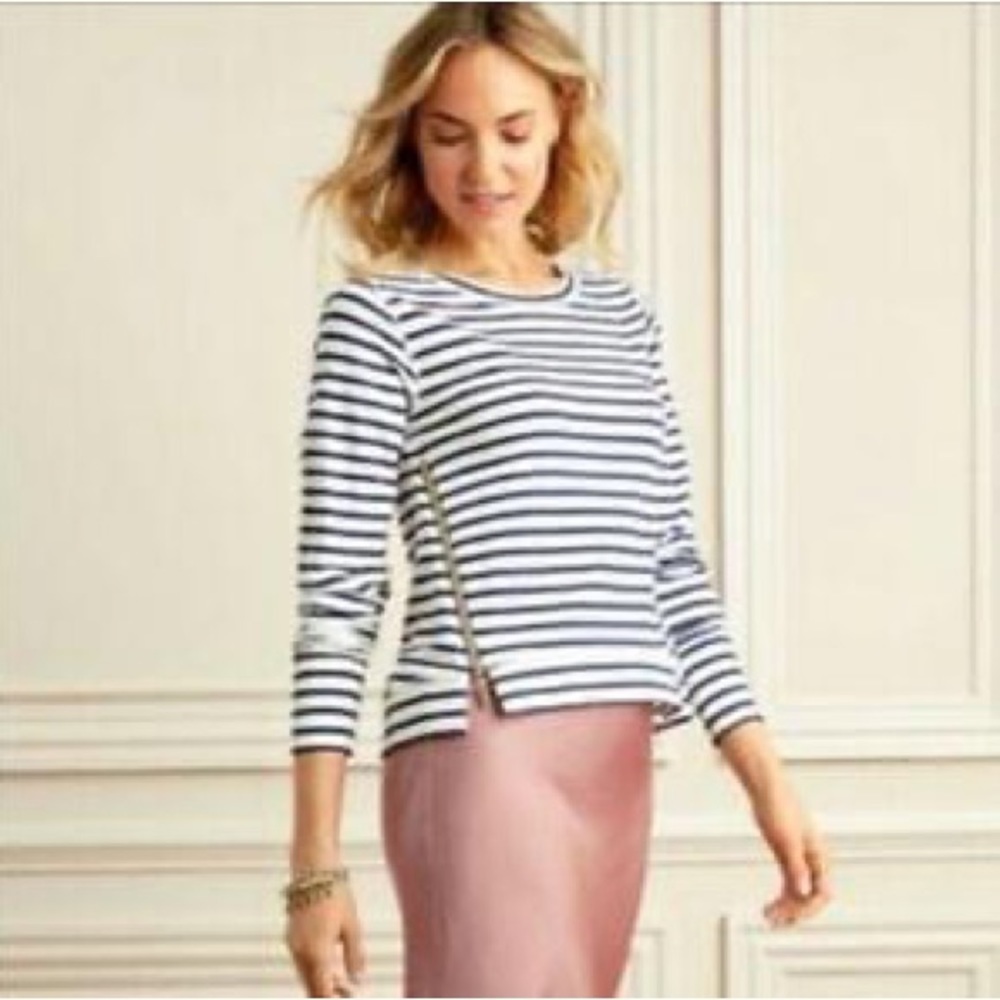 Stella & Dot Navy Blue & White Stripped Zipper side